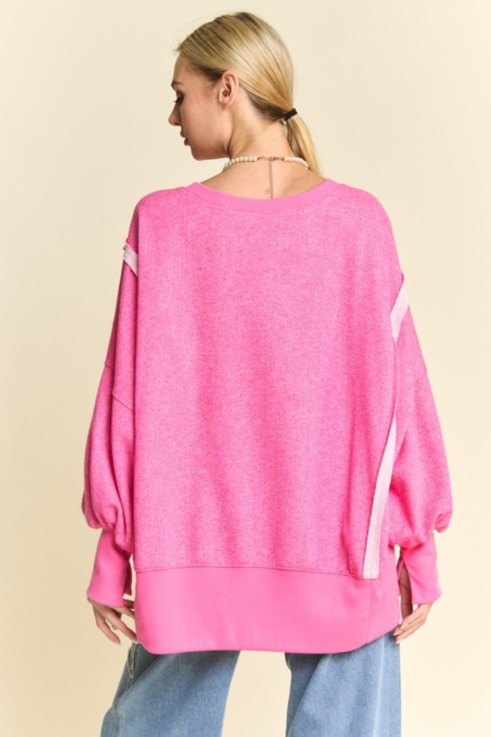 Davi & Dani - Fuchsia Pink High - Low Hem Knit Tunic Top