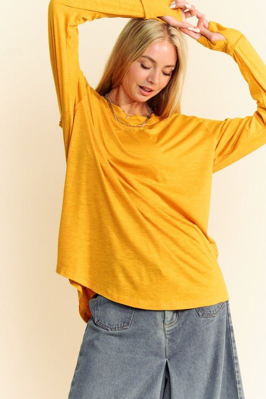 Davi & Dani - Gold Boat Neck Long Sleeve Cotton T-Shirt