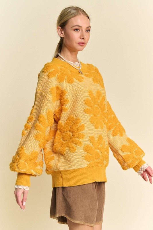 Davi & Dani - Gold Textured Flowers Sweater