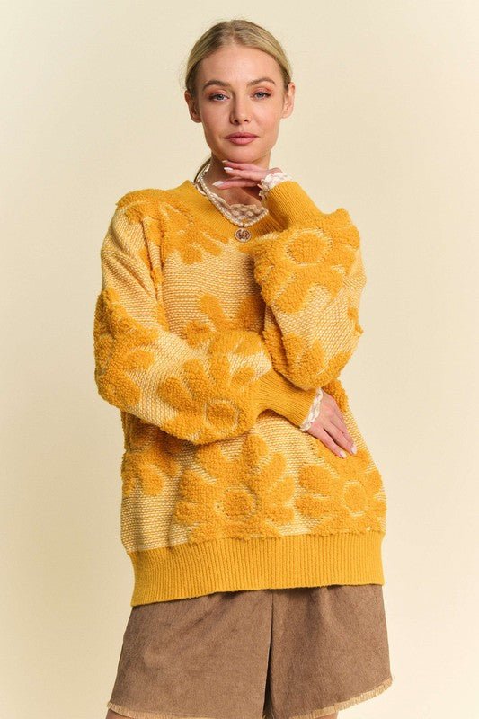 Davi & Dani - Gold Textured Flowers Sweater