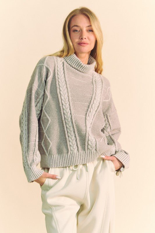 Davi & Dani - Gray Cable Knit Turtleneck Sweater