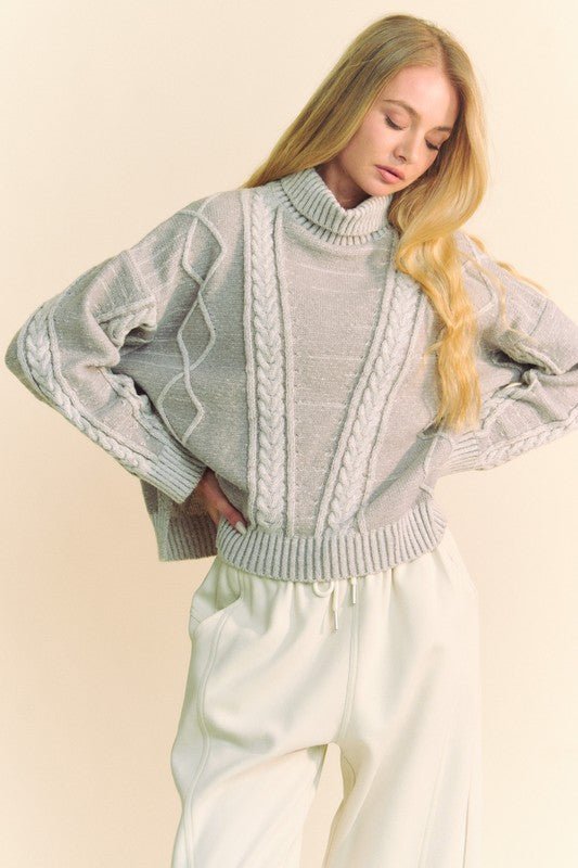 Davi & Dani - Gray Cable Knit Turtleneck Sweater