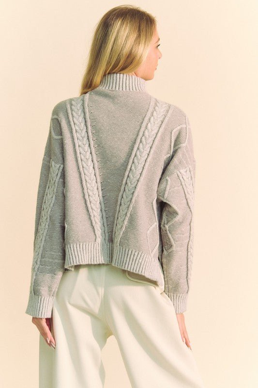 Davi & Dani - Gray Cable Knit Turtleneck Sweater