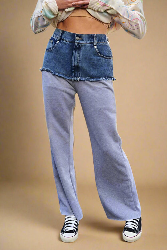 Davi & Dani - Gray Denim Patchwork Wide Leg Pants