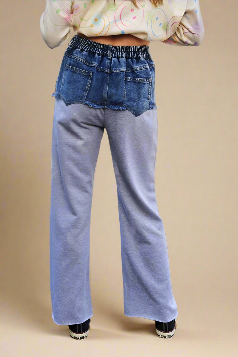 Davi & Dani - Gray Denim Patchwork Wide Leg Pants