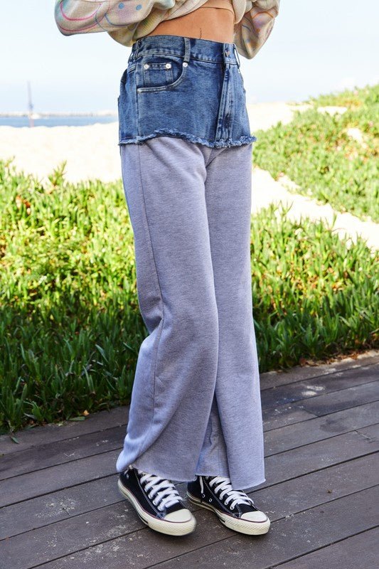 Davi & Dani - Gray Denim Patchwork Wide Leg Pants