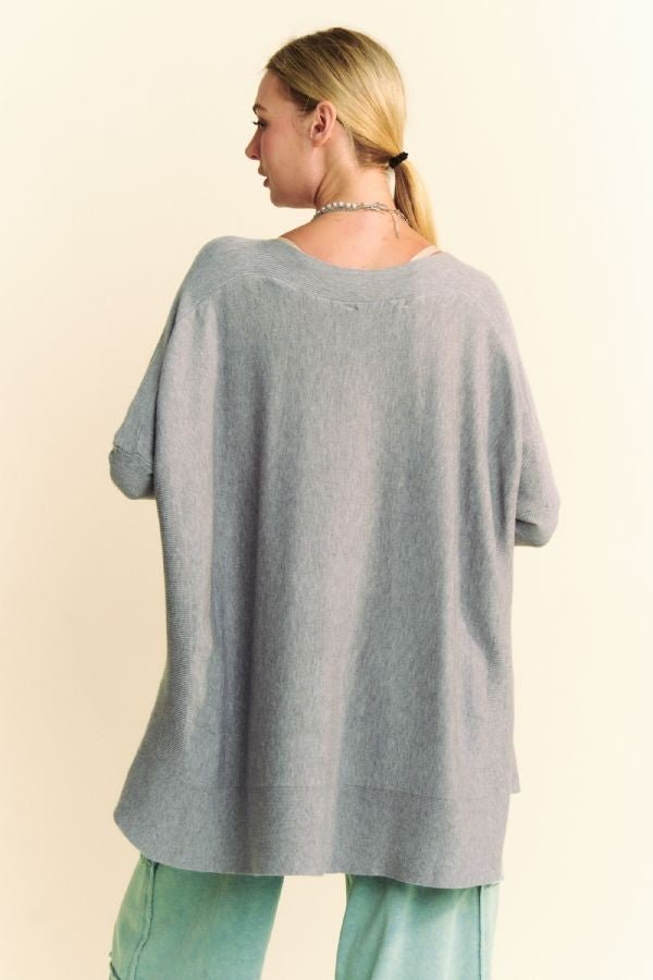 Davi & Dani - Gray Relaxed Fit Long Sleeve Knit Top