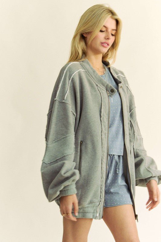Davi & Dani - Gray Vintage Wash Zip Up Jacket