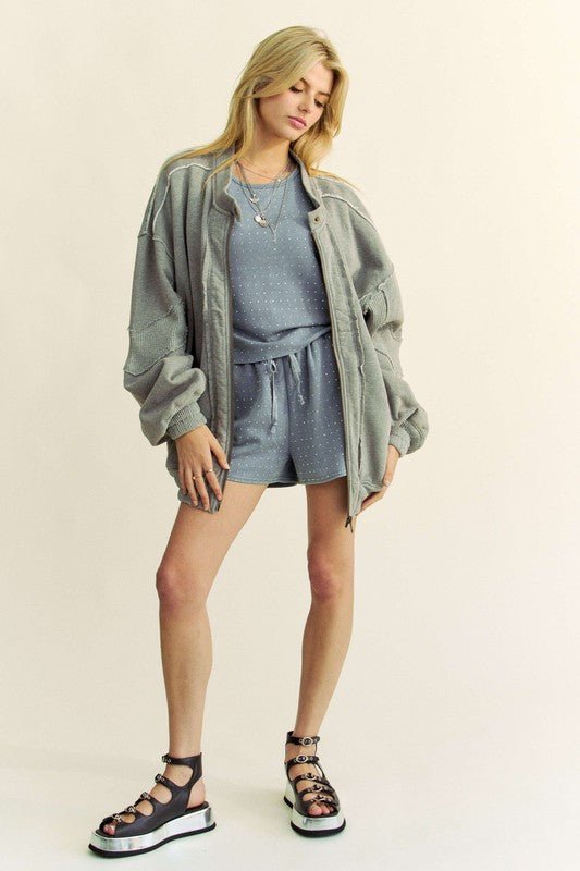 Davi & Dani - Gray Vintage Wash Zip Up Jacket