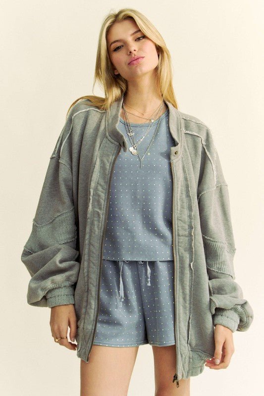 Davi & Dani - Gray Vintage Wash Zip Up Jacket