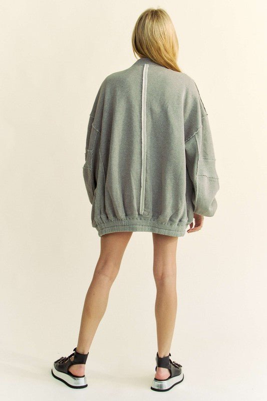 Davi & Dani - Gray Vintage Wash Zip Up Jacket