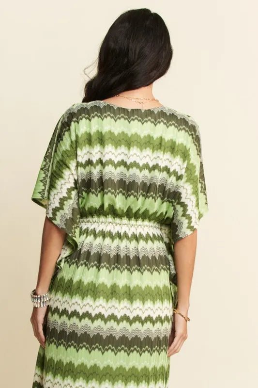 Davi & Dani - Green Chevron Smocked Waist Midi Dress