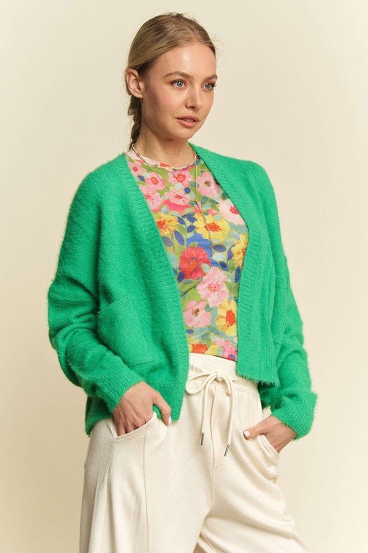 Davi & Dani - Green Open Front Cardigan