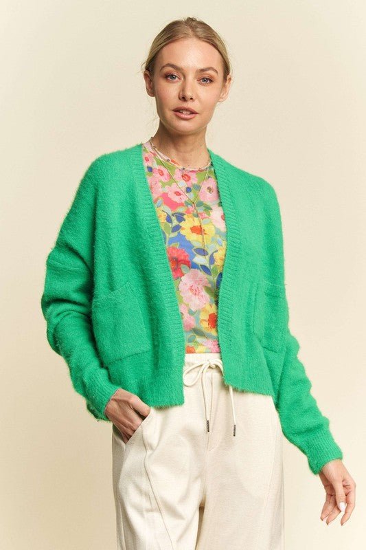 Davi & Dani - Green Open Front Cardigan