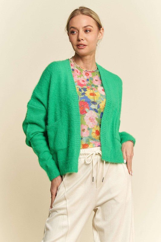 Davi & Dani - Green Open Front Cardigan