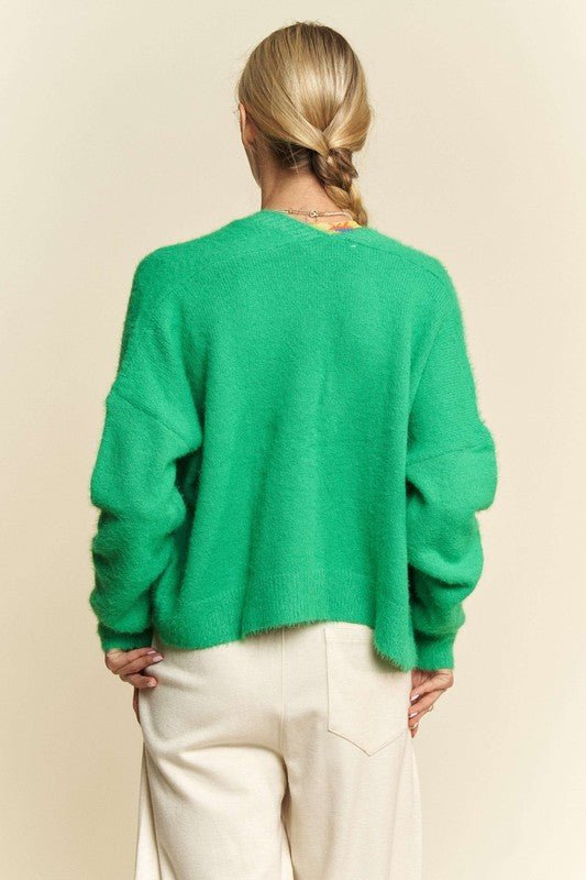 Davi & Dani - Green Open Front Cardigan