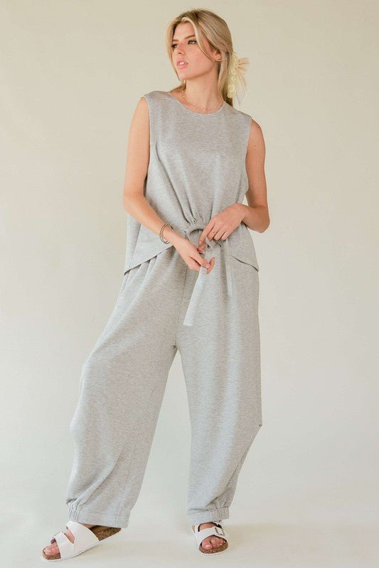 Davi & Dani - Heather Gray Drawstring Hem Tank and Pants Set