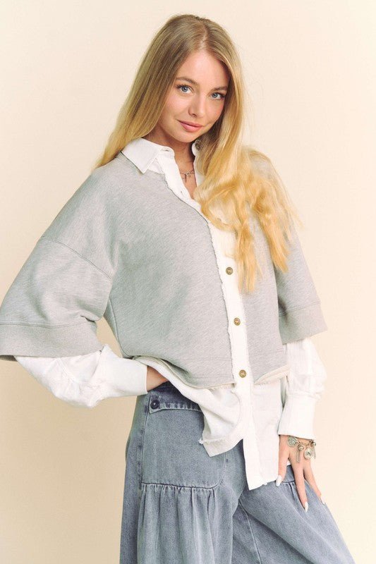 Davi & Dani - Heather Gray Layered Look French Terry Shirt