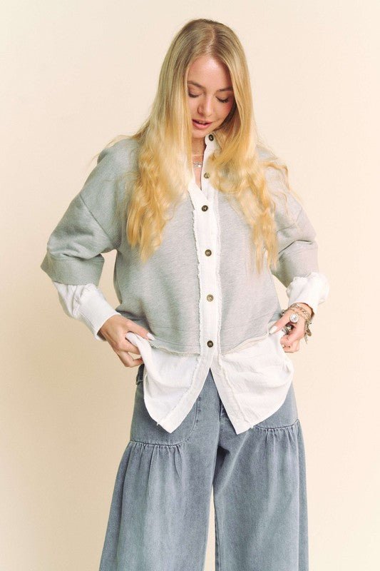 Davi & Dani - Heather Gray Layered Look French Terry Shirt
