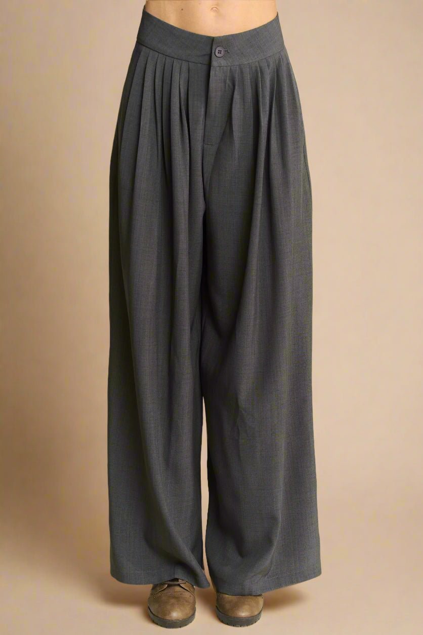 Davi & Dani - High - Waist Pleated Wide - Leg Trousers – Charcoal Gray