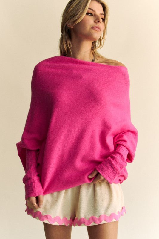 Davi & Dani - Hot Pink Batwing Sleeve Sweater