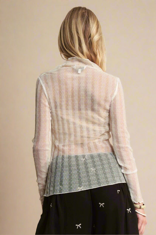 Davi & Dani - Ivory Sheer Mock Neck Long Sleeve Top