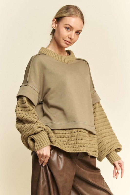 Davi & Dani - Layered Look Sweater in Olive