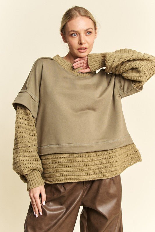 Davi & Dani - Layered Look Sweater in Olive