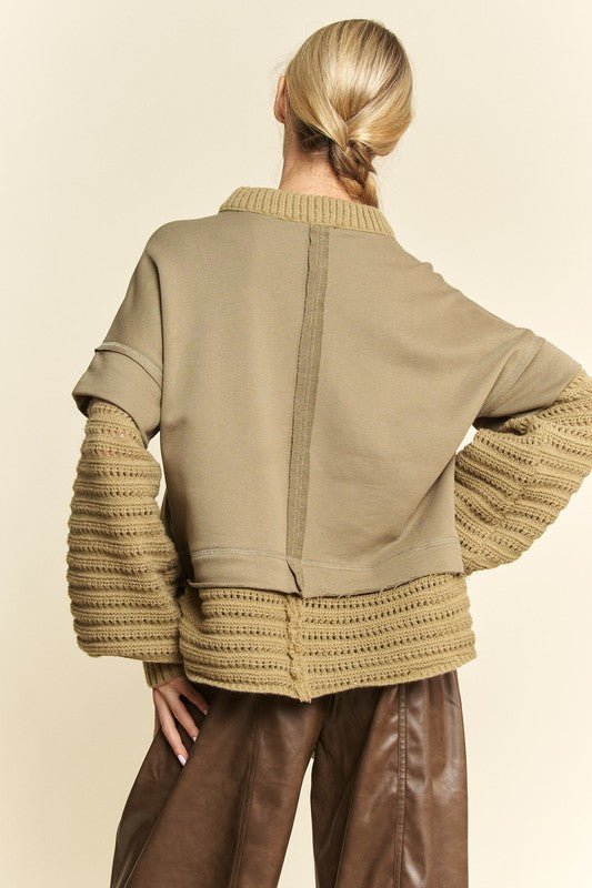 Davi & Dani - Layered Look Sweater in Olive