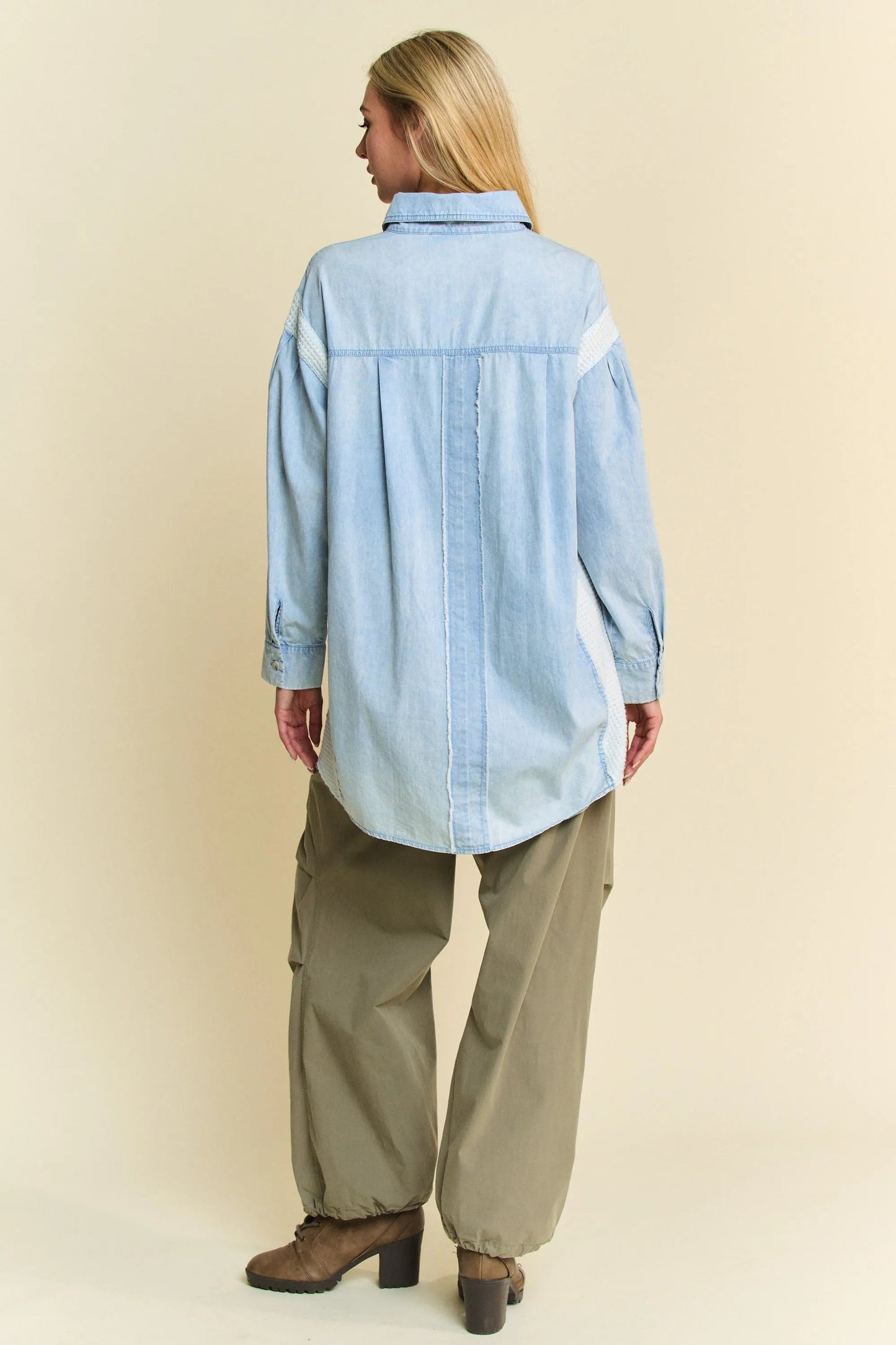 Davi & Dani - Light Wash Denim Button Down Shirt with Daisy Appliqué