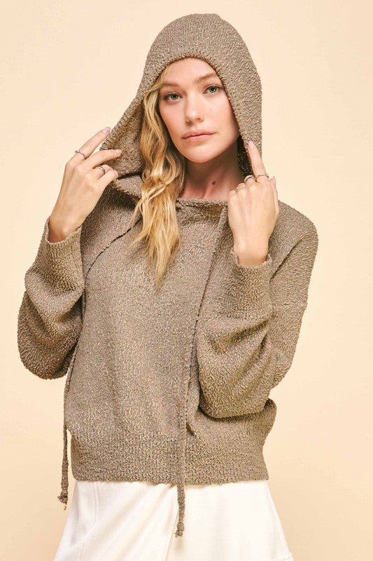 Davi & Dani - Long Sleeve Hooded Sweater in Camel