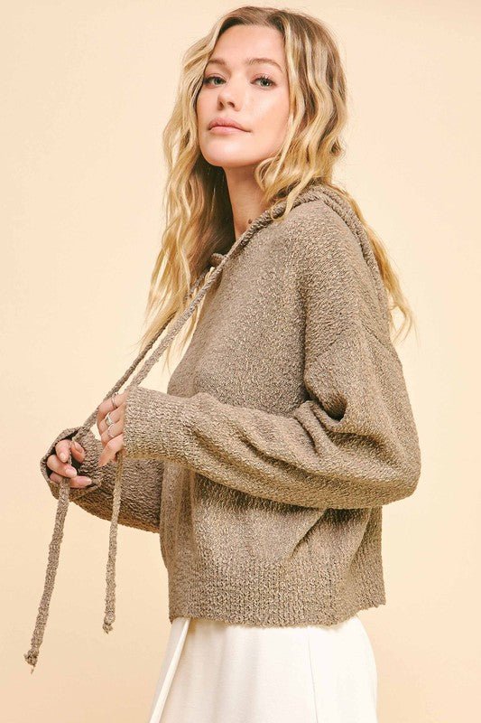 Davi & Dani - Long Sleeve Hooded Sweater in Camel