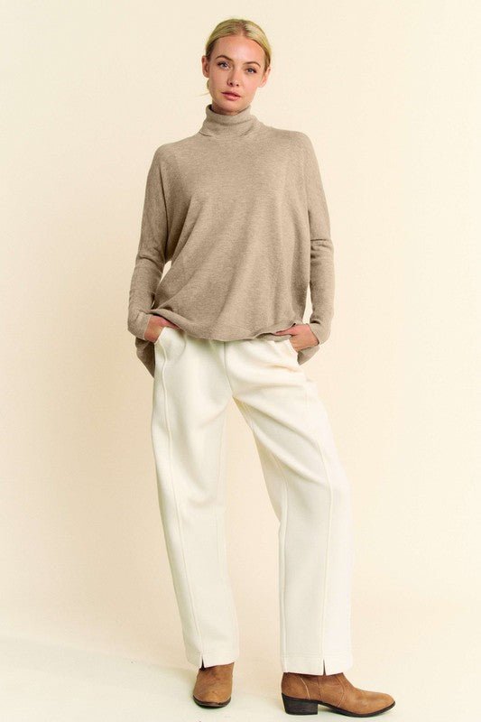 Davi & Dani - Long Sleeve Knit Turtleneck Top in Khaki