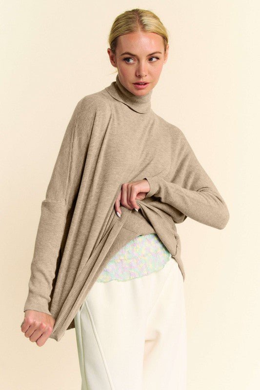 Davi & Dani - Long Sleeve Knit Turtleneck Top in Khaki