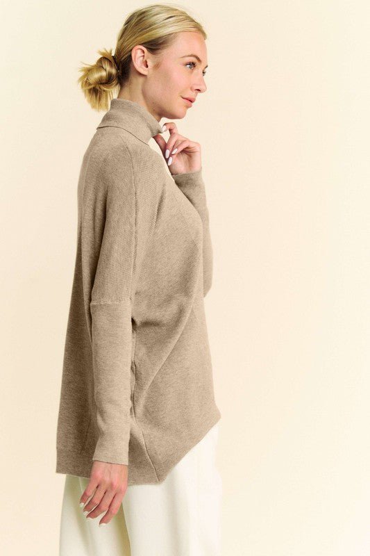Davi & Dani - Long Sleeve Knit Turtleneck Top in Khaki