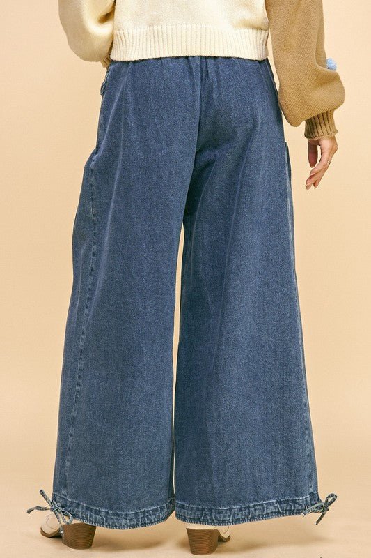 Davi & Dani - Medium Wash Drawstring Hem Wide Leg Jeans