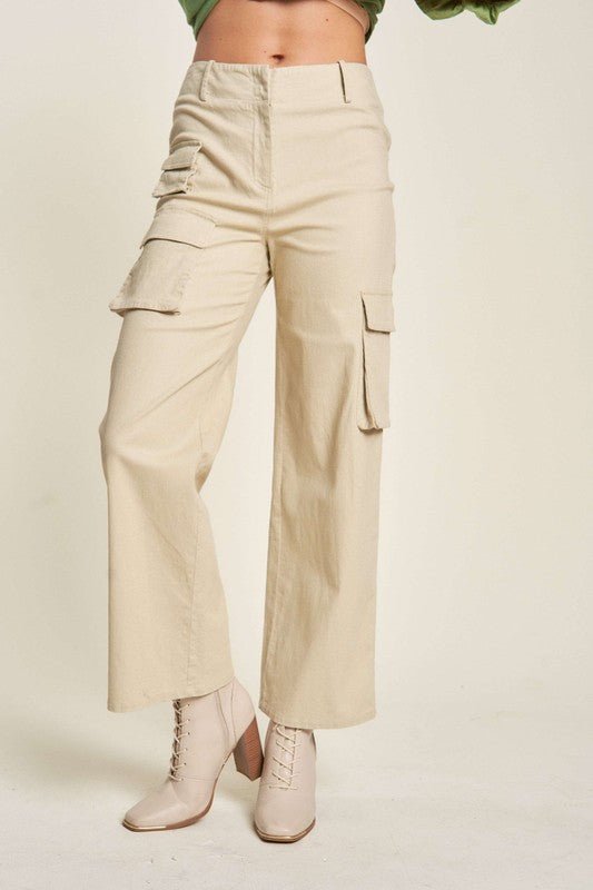 Davi & Dani - Mid Rise Cargo Pants in Khaki