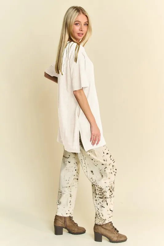 Davi & Dani - Natural Ivory Textured Oversized Pocket Tee