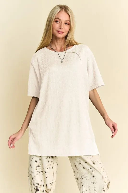Davi & Dani - Natural Ivory Textured Oversized Pocket Tee