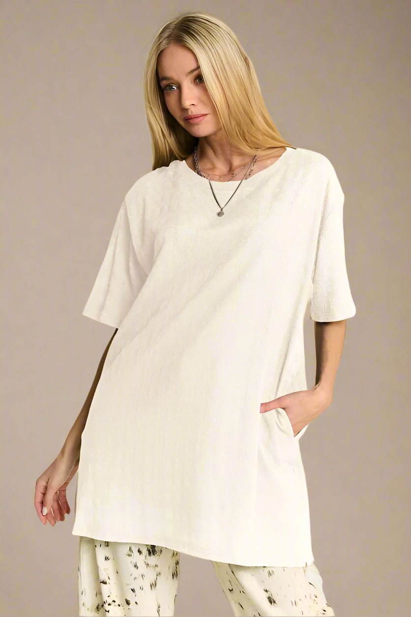 Davi & Dani - Natural Ivory Textured Oversized Pocket Tee