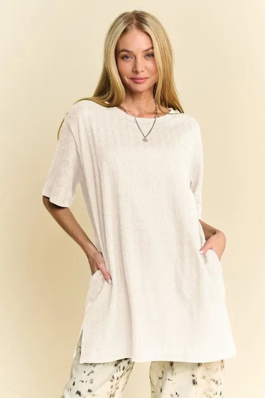 Davi & Dani - Natural Ivory Textured Oversized Pocket Tee