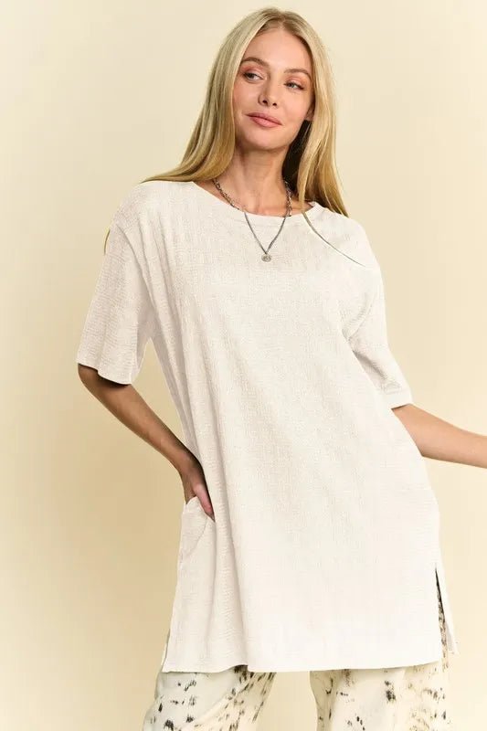 Davi & Dani - Natural Ivory Textured Oversized Pocket Tee