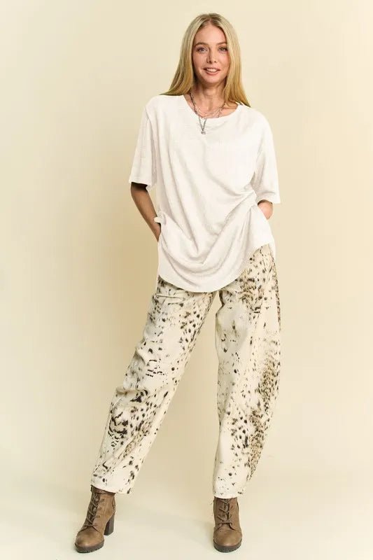 Davi & Dani - Natural Ivory Textured Oversized Pocket Tee