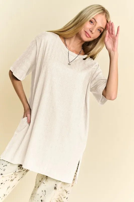 Davi & Dani - Natural Ivory Textured Oversized Pocket Tee