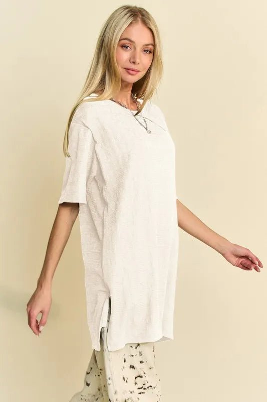 Davi & Dani - Natural Ivory Textured Oversized Pocket Tee