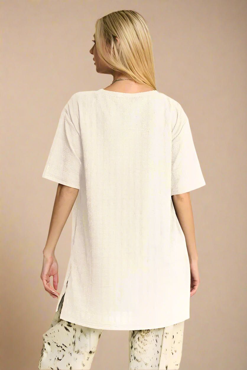 Davi & Dani - Natural Ivory Textured Oversized Pocket Tee