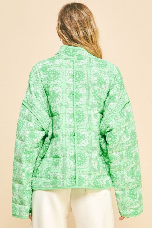 Davi & Dani - Neon Green Vintage Print Open Front Jacket