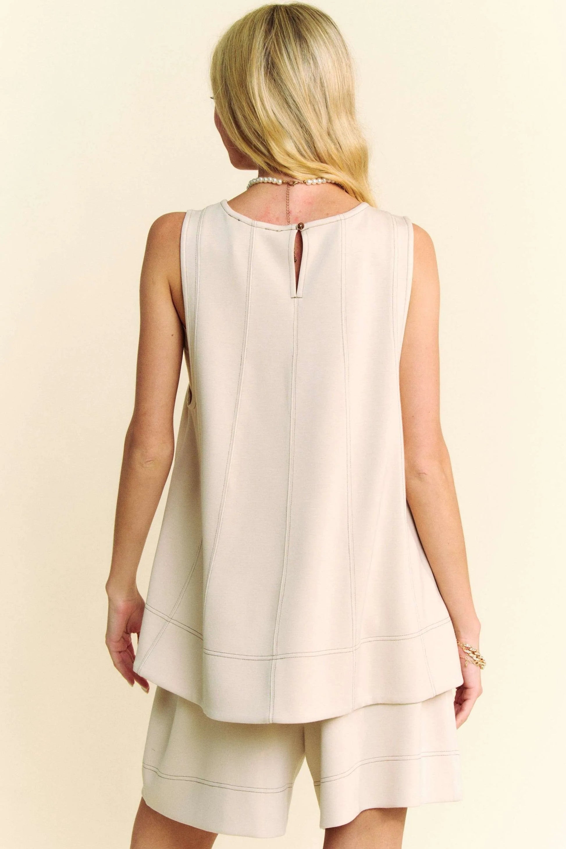 Davi & Dani - Oatmeal Sleeveless Top & Shorts Set
