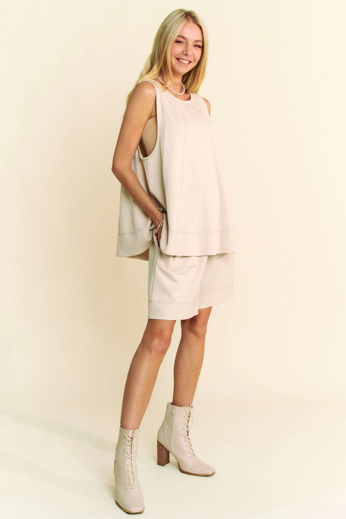 Davi & Dani - Oatmeal Sleeveless Top & Shorts Set