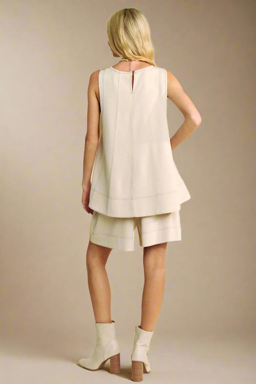 Davi & Dani - Oatmeal Sleeveless Top & Shorts Set